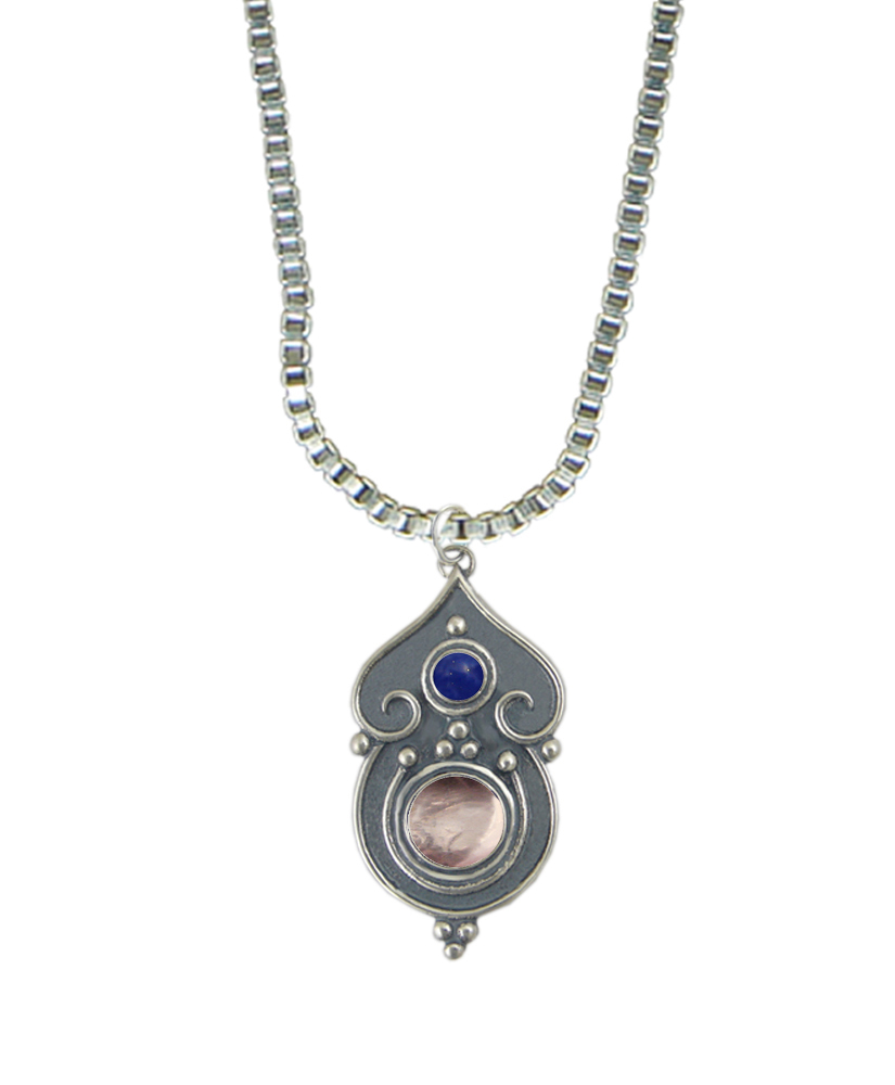 Sterling Silver Necklace Rose Quartz And Lapis Lazuli